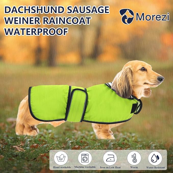 Dachshund Raincoat Corgi Raincoat Dogs Waterproof fit for Dachshunds Weiner Long Back Breeds with Reflective Stripe Great Coverage in Autumn Winter Light Green XS
