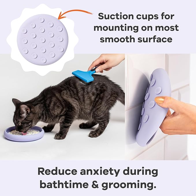 Awoo Lick Dish - Silicone Lick Mat + Slow Feeder for Cats & Small Dogs - Non-Slip Design with Suction Cups - Dishwasher Safe, Extends Mealtime, Reduces Anxiety (Periwinkle)