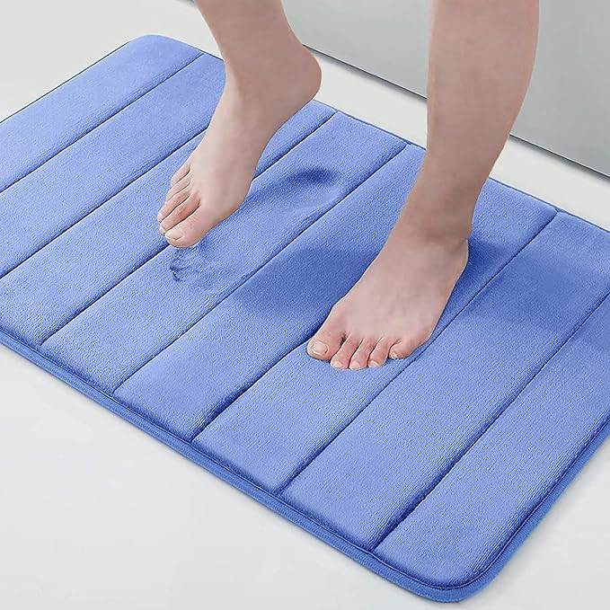 Buganda Memory Foam Bath Mat, 24" x 16", Ultra Soft and Non-Slip Bathroom Rugs, Water Absorbent and Machine Washable Bath Rug for Bathroom, Shower, and Tub, Cornflower Blue