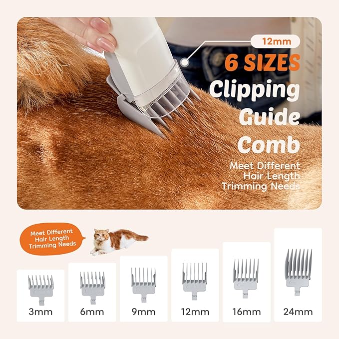 DUMOS Pet Grooming Vacuum Kit, 3 Adjustable Suction Modes Dog Clipper, 5 Professional Grooming Tools with Cordless Low Noise Cat Hair Clippers, 2.5L, Ivory