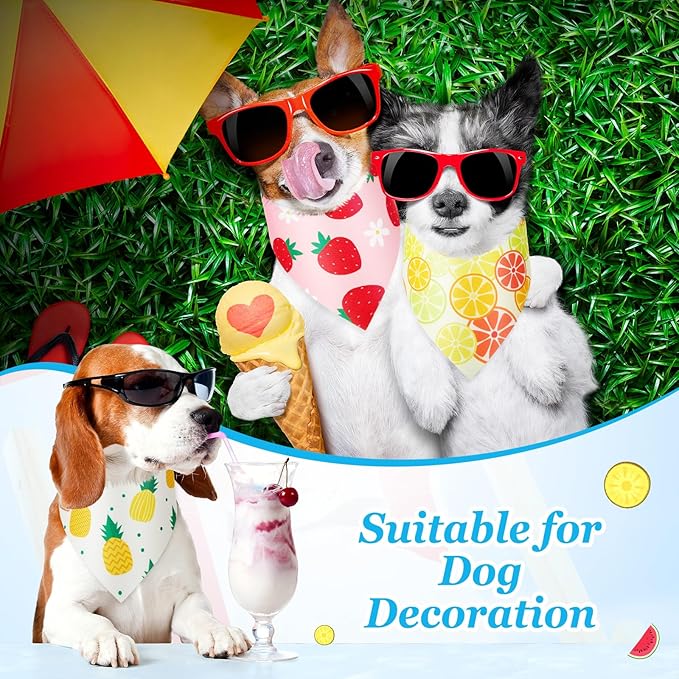Weewooday 50 Pcs Fruit Dog Bandanas Bulk for Summer Soft Bibs Adjustable Triangle Pet Bandana for Small Medium Large Costume(Fruits Pattern, 25.6 x 17.7 x 17.7 Inch)