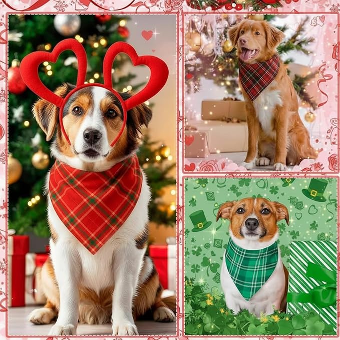 Abbylike 100 Pcs St. Patrick's Day Dog Bandanas Bulk Green Plaid Bandanas for Dogs Triangle Kerchief Bib Scarf for Pet Irish Holiday Costume Photo Props Accessories (31.5 x 21.7 x 21.7)
