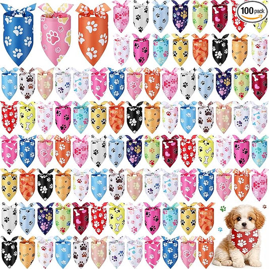 Abbylike 100 Pcs Paw Print Dog Bandanas Bulk Cute Footprint Bandanas for Dogs Triangle Kerchief Bib Scarf for Pets National Dog Day Party Costume Photo Props Accessories Pet Shops (19.7 x 13.8 x 13.8)