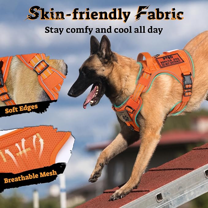 rabbitgoo Tactical Dog Harness for Large Dogs No Pull Adjustable Military Vest with Handle MOLLE Reflective Heavy Duty Dog Vest for Walking Training Hunting Outdoor Working Medium Size Dog Orange XL