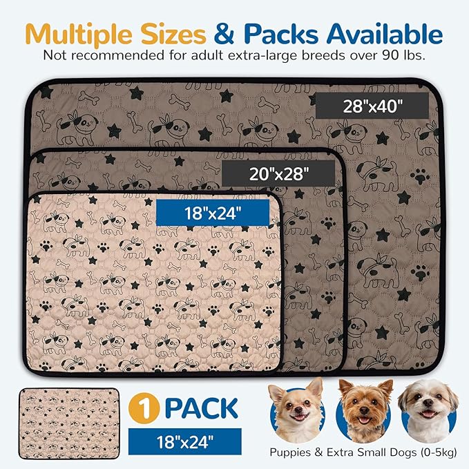 BAEJMJK Washable Dog Pee Pads 4-Layer Super Absorbent Puppy Training Pads Waterproof Non-Slip Leak-Proof Reusable Mats for Potty, Crate, Playpen & Travel(18"x24",Coffee 1-Pack)