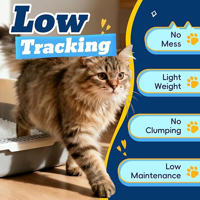 LMJP Crystal Cat Litter with Powerful Odor Control, Non-Clumping, Lasts Up to 2 Months, 8.6lb, Rapid Water Absorption, Unscented & Low Tracking Lightweight White Silica, 2 Pack of 4.3lb