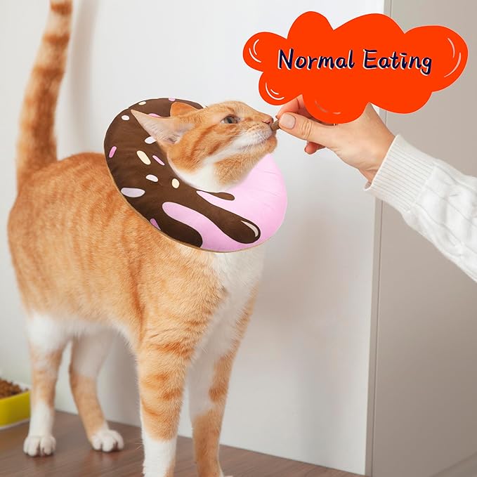 Seyezo Cat Cone Collar Soft, Adjustable Cat Recovery Collar Kitten Cones to Stop Licking, Cute Donut Neck Donut Pillow After Surgery, Protective Elizabethan Collar for Kittens (Chocolate, Large)