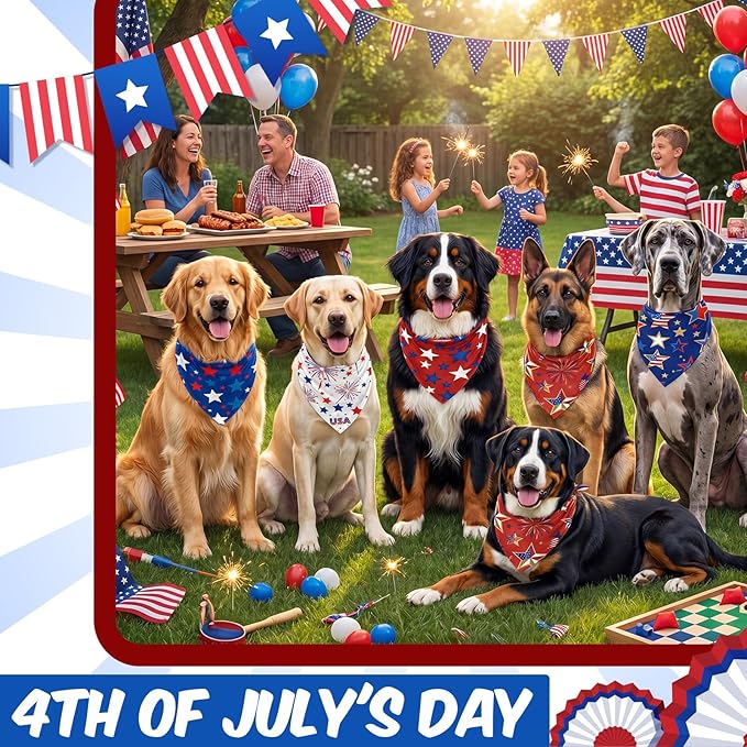 Weewooday 50 Pcs 4th of July Dog Bandanas Bulk for 1776 Patriotic 250th Anniversary Star Red White and Blue Independence Day Flag Scarf for Small Medium Large Outfit(Star, 31.5 x 21.7 X21.7 Inch)