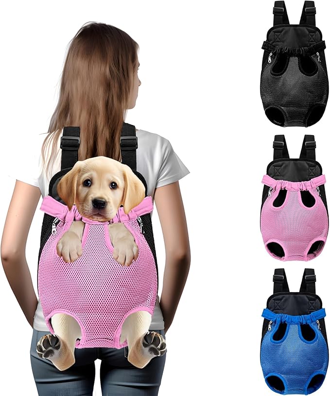 Hands-Free Pet Carrier Backpack for Dogs and Cats - Comfortable Adjustable Legs Carrier - Easy-Fit Design - Perfect for Traveling, Hiking and Camping - Small and Medium Pets (Pink, X-Large)