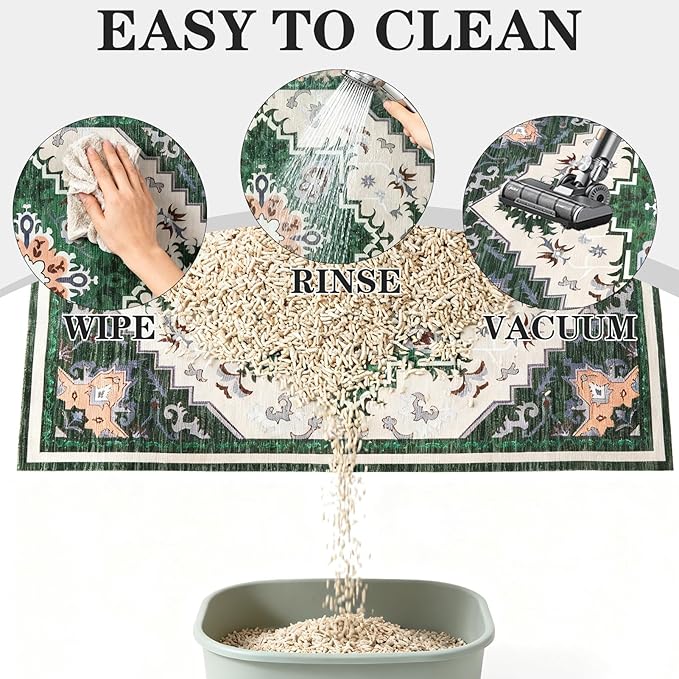 EXPAWLORER Cat Litter Mat, 20”x32” Small Non-Slip Urine Waterproof Litter Trapping Mat Easy to Clean Washable Litter Box Mat for Floor Soft on Kitty Paws, Indoor Food Mats Rug Pads for Bathroom Green