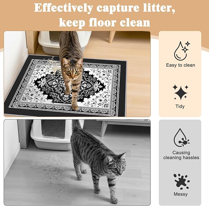 Bienbee Cat Litter Mat, 2PCS 33"x22" Machine Washable Litters Box Mats Non-Slip &Waterproof Cat Litters Trapping Mats Easy to Clean Mat for Litter Box Less Waste Protects Floors Black L