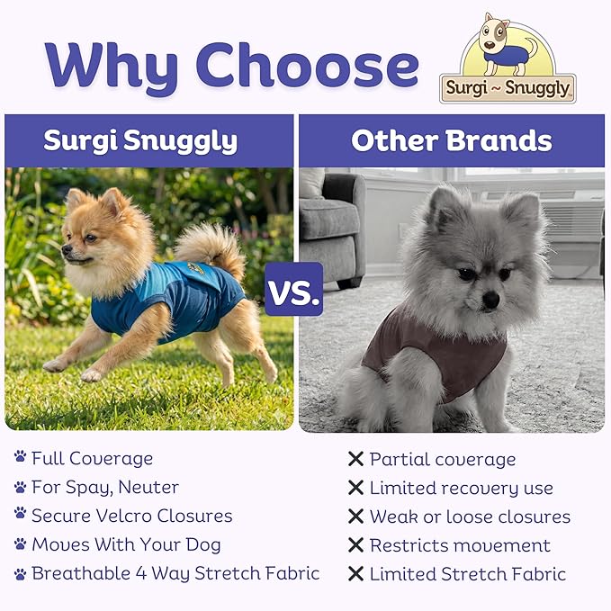 Surgi Snuggly Dog Surgery Recovery Suit – Dog Onesie for Post Surgery Recovery, Female Spay & Male Neuter – Surgical Suit for Dogs, E-Collar Cone Alternative, Double Blue - Medium Long, 16" - 19" (EC)