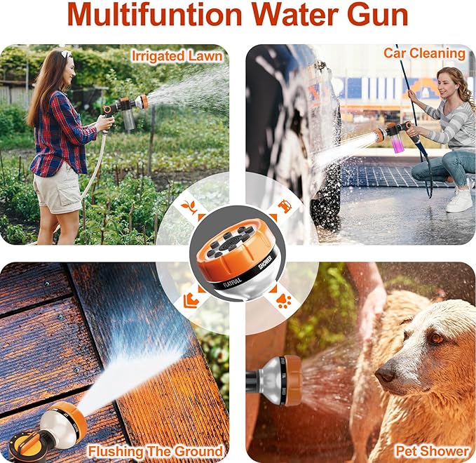 Premium Dog Washing Hose Attachment, 8-Pattern Dog Bath Sprayer, Easy-Control Hose Nozzle with Soap Dispenser for Garden, Pet Shower and Car Wash