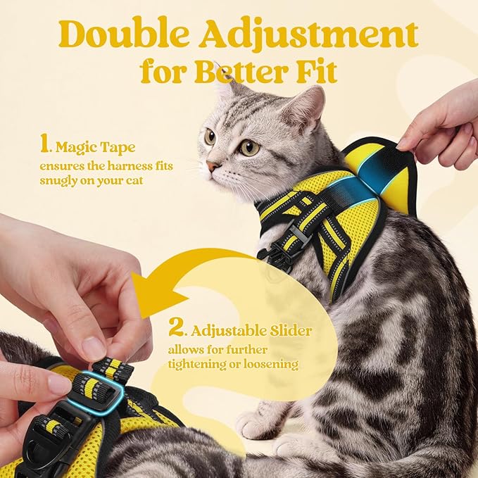 rabbitgoo Cat Harness and Leash, Step-in Escape Proof Kitten Harness Set, Soft Comfortable Cat Vest, Easy to Wear and Adjust, Reflective for Safe Outdoor Walking, Bright Yellow, Large
