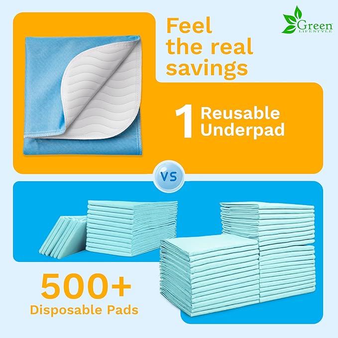 GREEN LIFESTYLE Washable Pee Pads for Dogs - Thick Heavy Absorbent Waterproof Pet Training Pads - Puppy Pads - for Puppy Playpen, Crate, Whelping Box, Potty Training (Pack of 2-18x24)