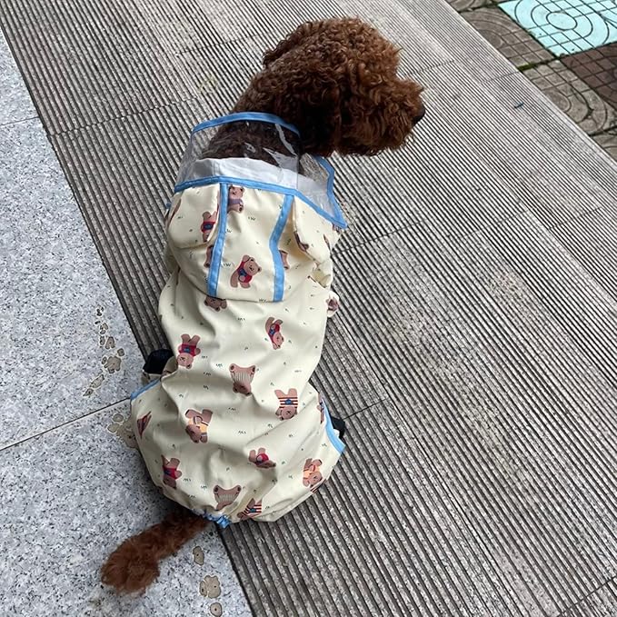 Small Dog Raincoat, Tail Protect Feet Cover Waterproof Dog Rain Jacket Dog Rain Coat for Puppy Small Dogs (Yellow Beaar,M)