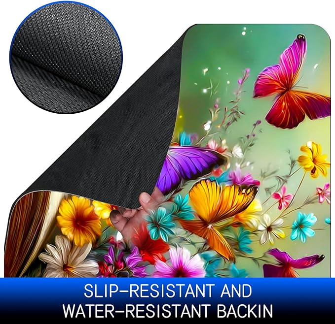Dog Food Mat, 15.7" x 23.6" Absorbent Pet Feeding Mat for Food and Water, Waterproof Diatom Mud Pet Placemat with Non-Slip Rubber Backing, Cat Bowl Mat for Floors - Books Flowers Butterflies