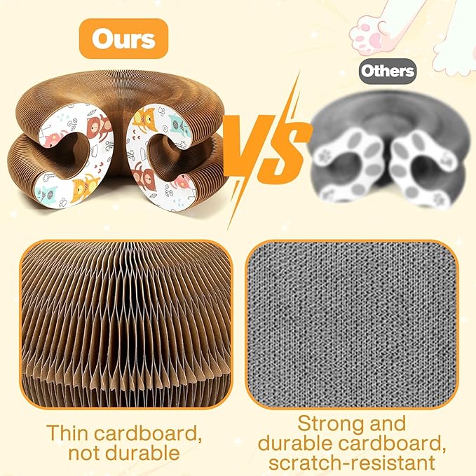 2 PCS Magic Organ Cat Scratcher Board with 6 Balls, Foldable Recyclable Accordion Cats Toy with Ball and Track Adventure, Cat Scratching Pad, Retractable Reversible Furniture Protector(Brown)