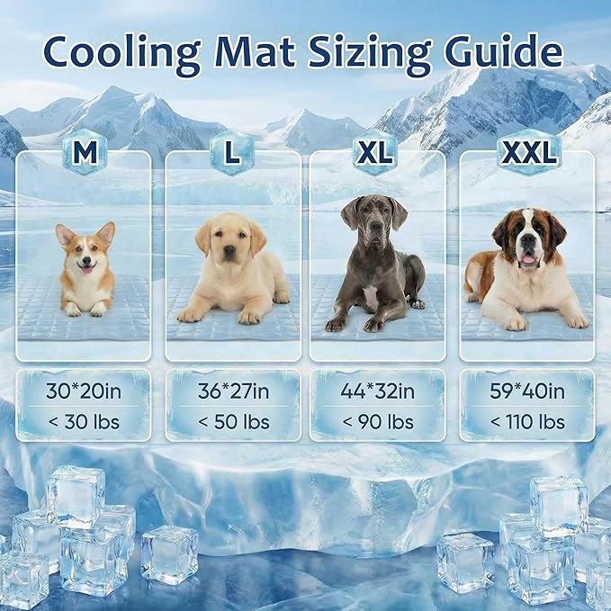 FunFurry Cooling Mat for Dogs，44"X32" Extra Large Pet Pad，Q-Max>0.5 Rapid Cooling Dense Weave Fabric，Washable Kennel Mat with Non-Slip Bottom (Light Blue, XL)