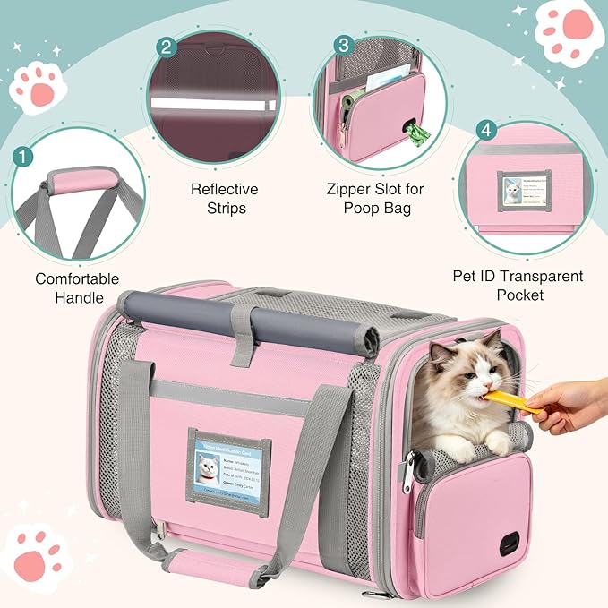 Soft Cat Carrier for Pets Up to 20 Lbs, Collapsible Cat Carrier Bag with Privacy Curtains, Airline Approved Small Pet Carrier for Small Medium Cats Dogs Puppy, Washable Soft Pet Travel Bag Dog Carrier