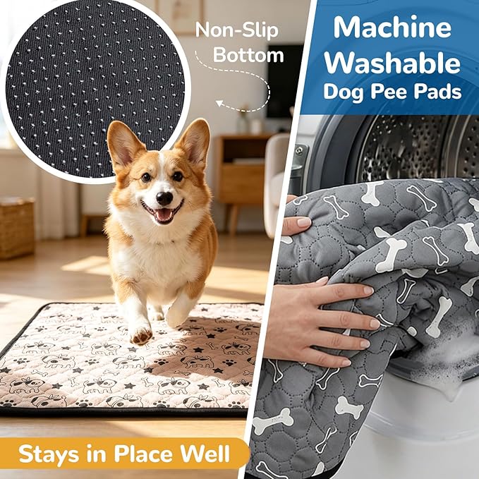 BAEJMJK Washable Dog Pee Pads 4-Layer Super Absorbent Puppy Training Pads Waterproof Non-Slip Leak-Proof Reusable Mats for Potty, Crate, Playpen & Travel(20"x28",Coffee & Gray 2-Pack)