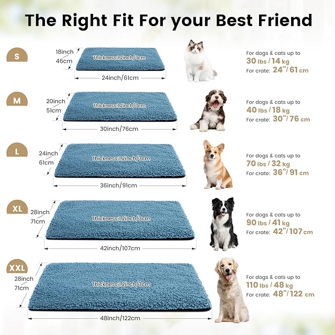 Dog Bed Mat Self Heating Pad for Medium Small Dogs, Dog House Bed Crate Pad for Sleeping Self Warming Pet Bed Puppy Blanket with Removable Washable Cover, Blue 36 Inches