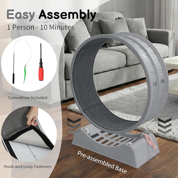 Outvita Cat Exercise Wheel for Indoor Cats, 31.5" Cat Treadmill with Detachable Carpet ＆ Locking Mechanism, Cats Running Wheel Helps Cats to Lose Weight and Keep Health, Easy Assembled (Gray)