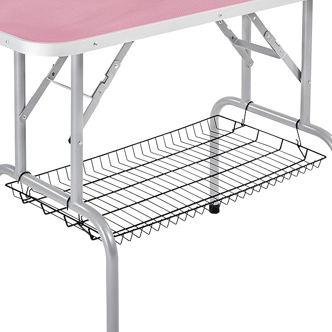 Topeakmart 45-inch Foldable Dog Grooming Table with Adjustable Arm, Clamps, Two Grooming Noose Maximum Capacity Up to 265Lb, Pink