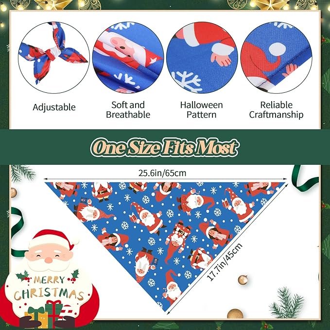 60 Pcs Christmas Dog Bandanas Bulk Xmas Cat Bibs Adjustable Dog Bibs Triangle Scarf Holiday Pet Costume for Small to Large Pet (Santa Pattern)