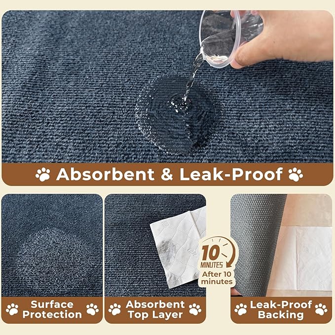 Dog Crate Mat, 24 in x36 in Dog Playpen Mat Rubber Kennel Mats Extra Large Liner for Under Crate cages, Absorbent Urine, Puppy Pee Pad Reusable Washable Floor Protector Waterproof Non-Slip Ash Gray