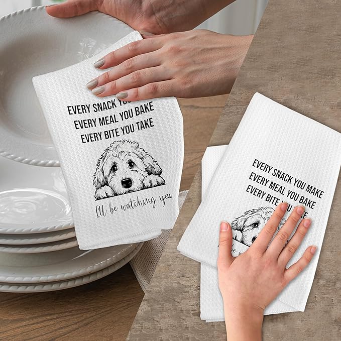 Funny Goldendoodle Gifts Kitchen Towels, Golden Doodle I'll Be Watching You Hand Towels, Golden Doodle Hand Dish Tea Towel for Kitchen Decor, Goldendoodle Gifts for Women Men, 16x24 Inch