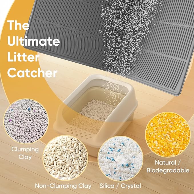 TRZZ XXL Extra Large Cat Litter Mat, Silicone Litter Box Mat for Floor, Waterproof & Non-Slip, Easy to Clean, Cat Litter Trapping Mat & Kitty Litter Catcher for Scatter Control (Khaki)