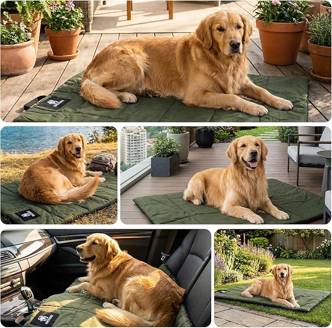 ONETIGRIS Large Dog Bed Washable Matteress Anti Slip Cushion for Pets Sleeping, 3.6ft by 2.2ft Water-Resistant Pet Bed for Indoor Outdoor(Green,L)