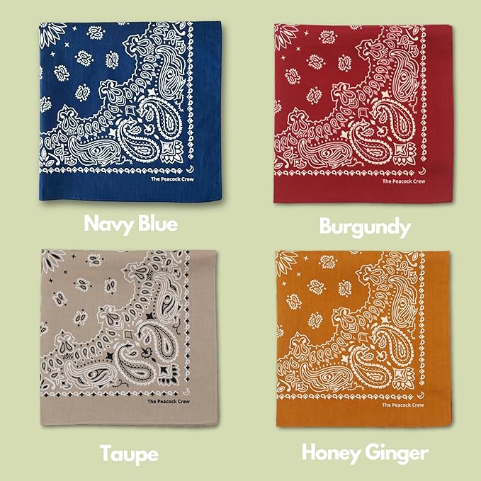 The Peacock Crew Premium Soft Cotton Bandanas Pack for Men and Women Paisley 22 x 22 inches