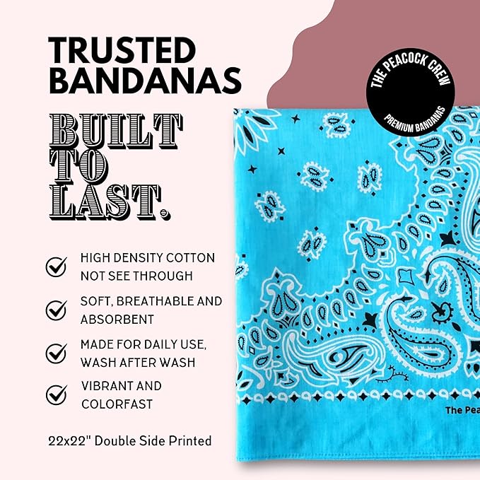 The Peacock Crew Premium Soft Cotton Bandanas Pack for Men and Women Paisley 22 x 22 inches