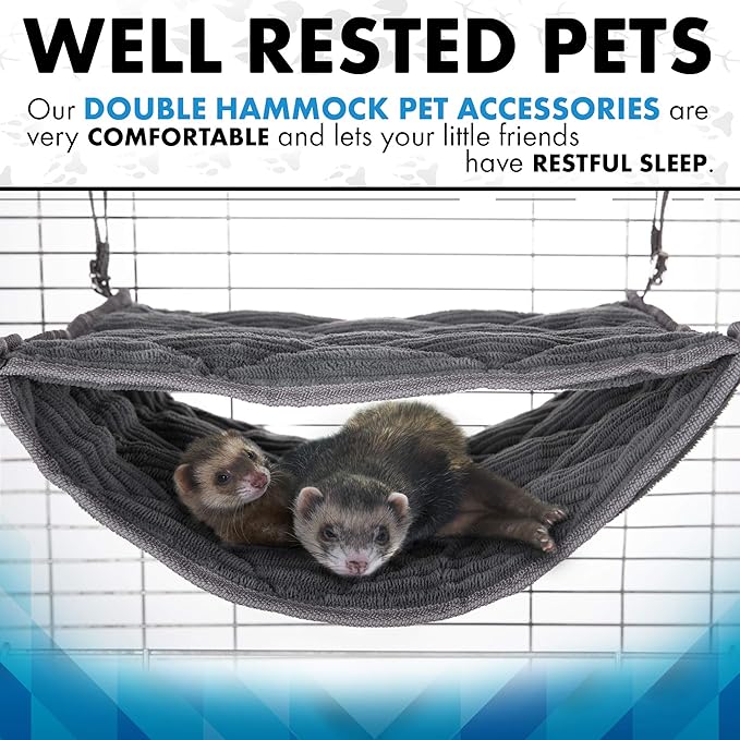 Ferret Hammock for Cage - Plush Double Bunk Bed Hanging Clips - Perfect for 2 or More Small Pets! (Rats, Ferrets, Hamsters, Guinea Pigs, Chinchillas & Squirrels) - Red