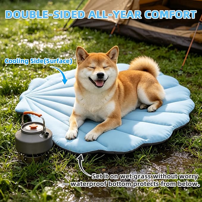 PUPTECK Dog Cooling Mat, 37”x33” Reversible Pet Self-Cooling Bed for Dogs, Thick & Soft Pet Cool Blanket Crate Kennel Pad, for Summer Indoor Outdoor, Blue L