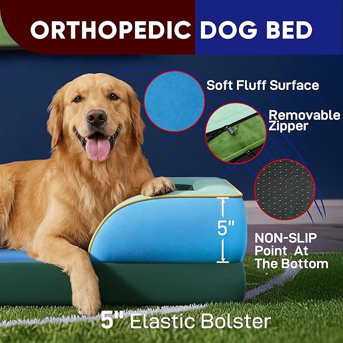 Comfort Expression Orthopedic Dog Bed for Large Dogs 36x27 Inch, Waterproof Egg Crate Foam Large Pet Bed with Bolsters, Dog Couch with Washable Cover & Non-Slip Bottom, Dallas