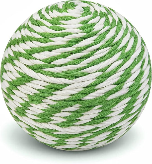 3.94 inch Sisal Cat Ball Toy, Interactive Natural Cat Scratching Ball, Perfect Scratcher for Cats' Exercise and Fun (White and Green Stripes)