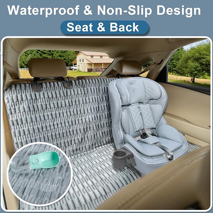 Soft Dog Back Seat Cover, Waterproof Dog Car Seat Protector with Non-Slip Bottom, Fluffy Flannel Full Protection Pet Covers on Rear Benches in Cars SUVs Small Trucks (Grey, Standard Back)