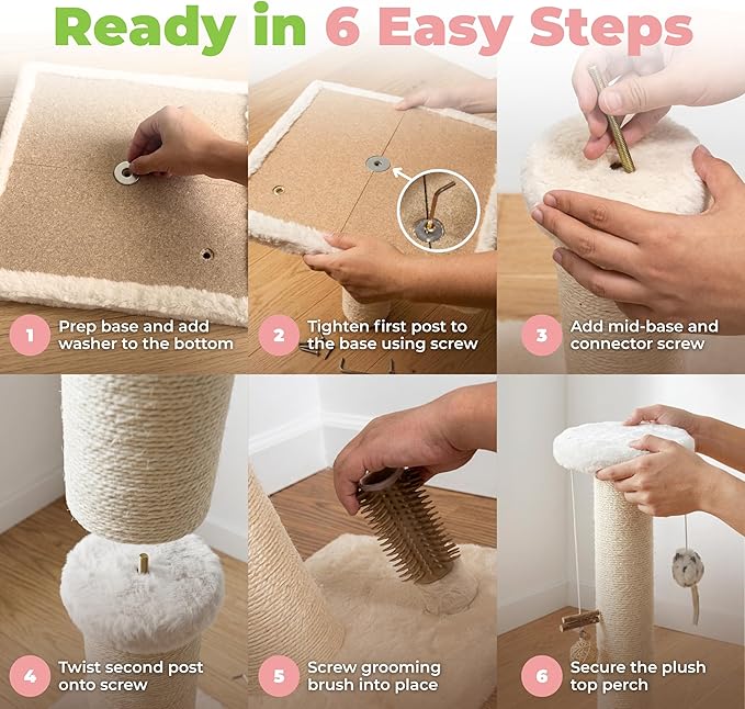 Best Pet Supplies Catify Cat Scratcher, Fun Interactive Scratchers, Posts, Poles, Claw Safe, Furniture Saver Indoor Play Support Natural Cat Behaviors Heavy Duty - Beige Scratching Post - H: 33"