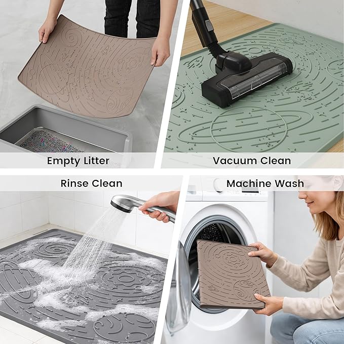 OHMO Cat Litter Mat Large Litter Box Mat, 31.5x23.6 Sage Green, Premium BPA-Free Silicone Rubber Kitty Litter Mat for Litter Box, High Edge Scatter Control Non-Slip Waterproof Litter Trapping Mat