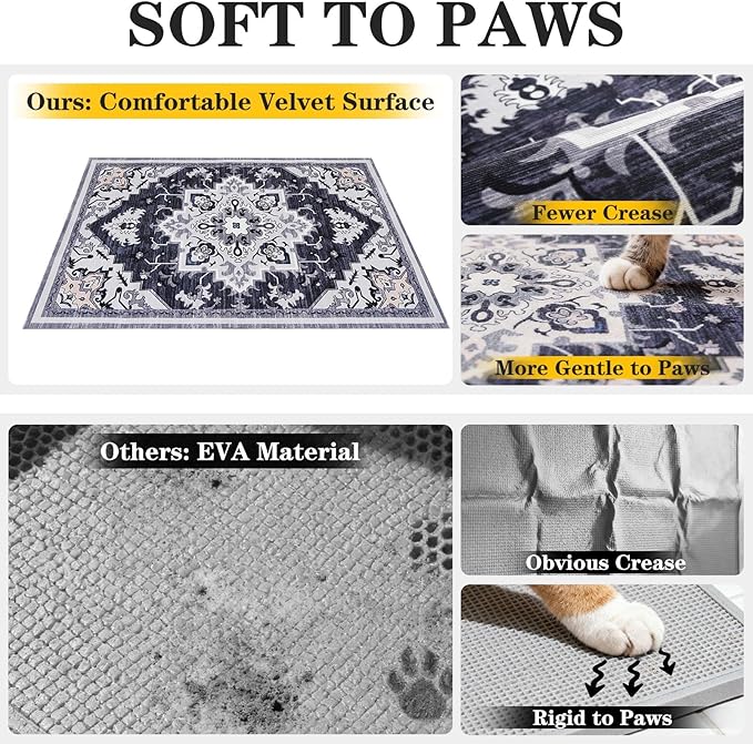EXPAWLORER Cat Litter Mat, 28”x36” Medium Non-Slip Urine Waterproof Litter Trapping Mat Easy to Clean Washable Litter Box Mat for Floor Soft on Kitty Paws, Indoor Food Mats Rug Pads for Bathroom Grey