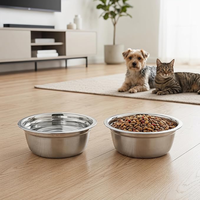 4-Pack Stainless Steel Dog Bowls – 47 Oz Metal Dog Bowls for Large & Medium Dogs, 304 Stainless Steel Dog Bowl, Dishwasher Safe Basic Dog Food Bowls – Stainless Steel Cat Bowls for Kennel