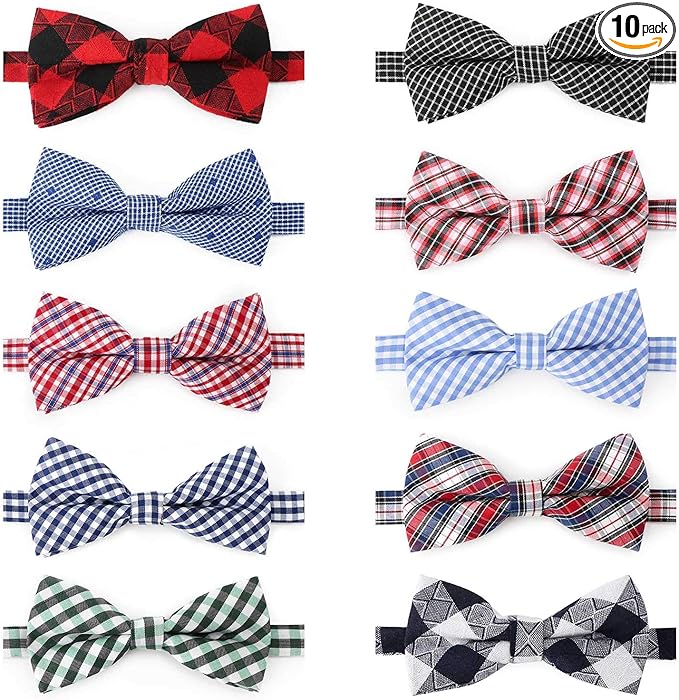 Segarty Puppy Bow Ties, 10 PCS Dog Bowtie Collar Bulk Holiday Cat Collar Grooming Bows for Pet Photography Festival Party Neck Wear Gift, Cute and Plaid Patterned