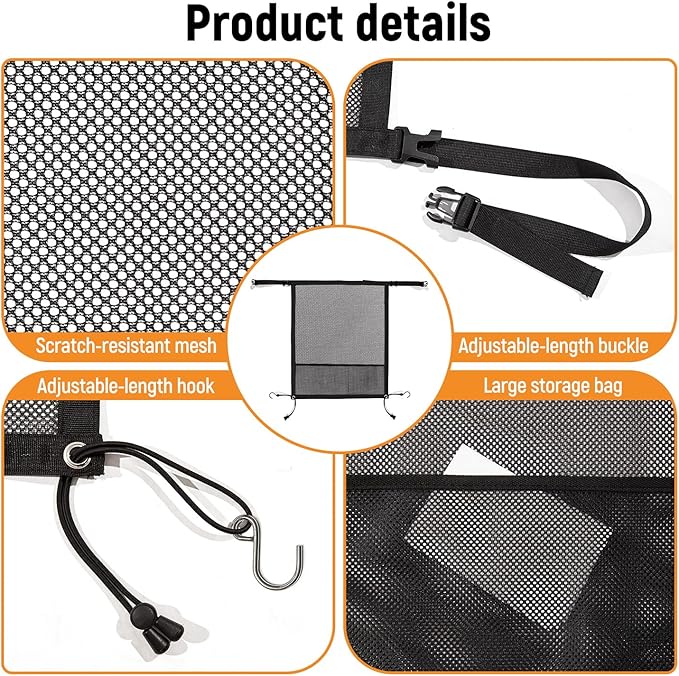 Dog Car Barrier,Car Divider Net for Dogs,Pet Barrier with Organizer,Dog Barrier for Car,SUV,Truck