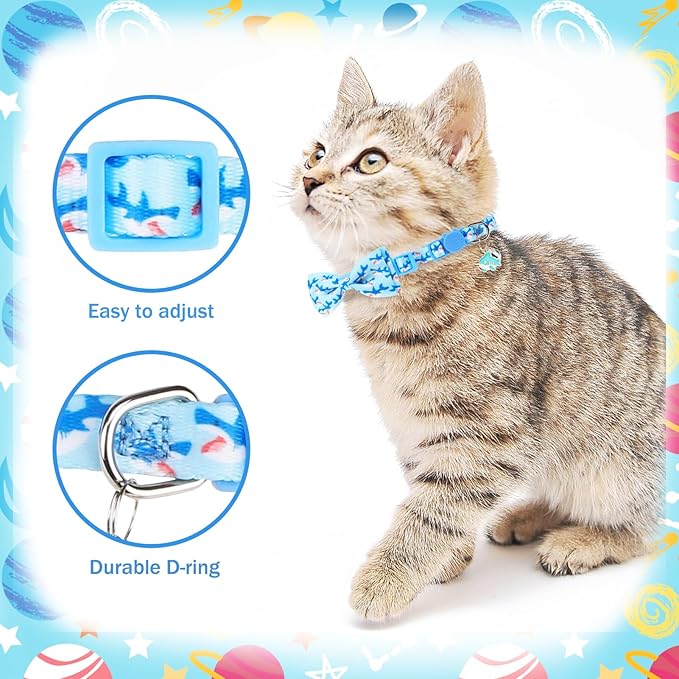 PUPTECK Cat Collar Breakaway with Bells, Kitten Collar Outfit Adjustable for Girl Boy Small Pet Puppy Bunny, Cute Costume Accessory with Safety Release Buckle (Bowtie-Blue)
