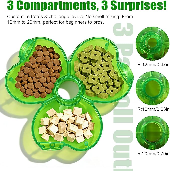 Cat Slow Feeder Puzzle Toy with Clamp Mount, Interactive Clover Treat Dispenser for Small Dogs & Cats, 3 Adjustable Feeding Openings for Dry Food, Enrichment Food Dispenser for Indoor/Outdoor