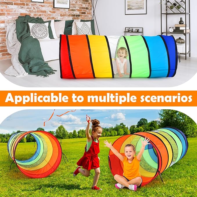 2 Pcs Giant 27.6 Inch Play Tunnel for Kids and Large Dogs Colorful Pop Up Crawl Tunnel Toy for Toddlers with Mesh Collapsible Game Tent Toy for Boy Girl Gift Summer Indoor Outdoor