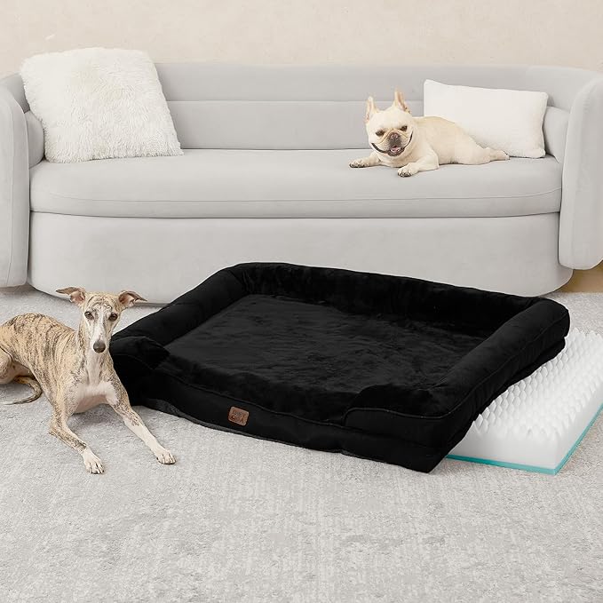 EHEYCIGA Dog Bed Cover Replacement for Extra Large Dog Bed, Waterproof Washable Removable Cover for Orthopedic Memory Foam Dog Sofa, Non-Slip Bottom, Black, Cover Only